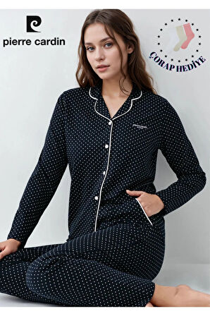 Kadın Giyim Pamuklu & Modal Kutulu Lacivert Gömlek Pijama Takımı L1.PC.909.2.001