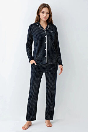 Kadın Giyim Pamuklu & Modal Kutulu Lacivert Gömlek Pijama Takımı L1.PC.909.2.001