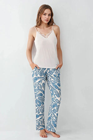 Kadın Modal Kutulu 3 Parça Desenli Sabahlık & Pijama Takımı Set L1.PC.907.7.001