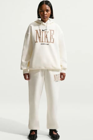 Nike Sportswear Phoenix Fleece Hoodie Oversize Kesim Krem Renk Kadın Spor Sweatshrit