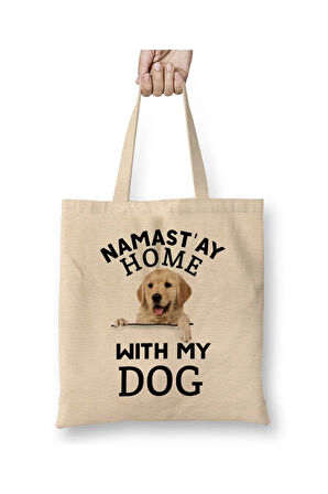 My Dog Best Dog Dad Ever Köpek Beyaz Bez Çanta Uzun Saplı Alışveriş Çantası Plaj Çantası