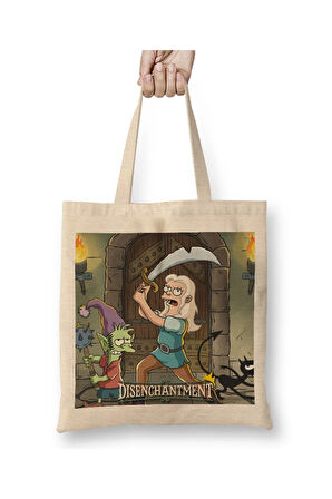 Disenchantment Poster 01 Beyaz Bez Çanta Uzun Saplı Alışveriş Çantası Plaj Çantası