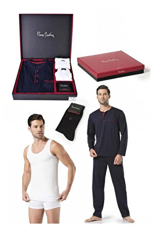 Erkek 5 Parça Damat Çeyiz Seti Atlet & Boxer Pijama Takımı Çorap L1.PC.0042.0A.12.16