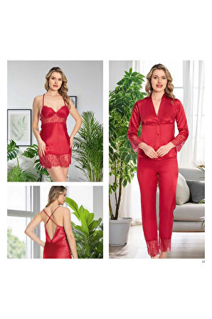 Saten 6'lı Pijama & Gecelik & Sabahlık & Şort & Büstiyer Hediyelik Çeyizlik Set L1.JJ.0042.0A.12.01