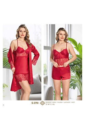 Saten 6'lı Pijama & Gecelik & Sabahlık & Şort & Büstiyer Hediyelik Çeyizlik Set L1.JJ.0042.0A.12.01
