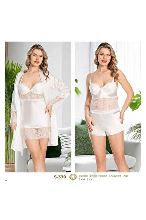 Saten 6'lı Pijama & Gecelik & Sabahlık & Şort & Büstiyer Hediyelik Çeyizlik Set L1.JJ.0042.0A.12.01