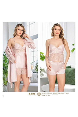 Saten 6'lı Pijama & Gecelik & Sabahlık & Şort & Büstiyer Hediyelik Çeyizlik Set L1.JJ.0042.0A.12.01