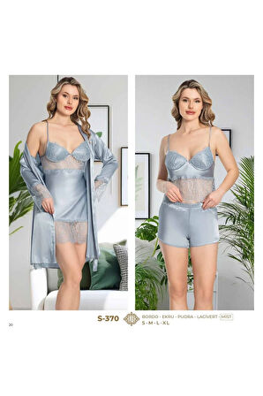 Saten 6'lı Pijama & Gecelik & Sabahlık & Şort & Büstiyer Hediyelik Çeyizlik Set L1.JJ.0042.0A.12.01