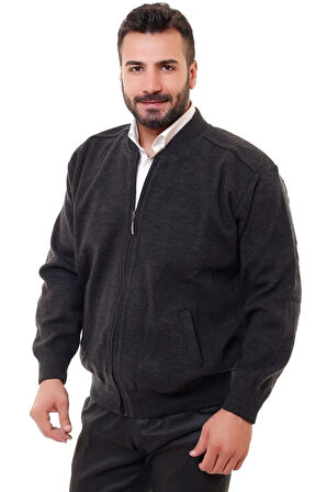 Astarlı Çelik Örme Casual Rahat Kalıp Hırka Mont Antrasit