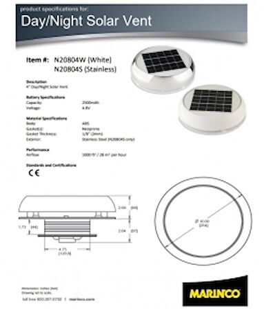 Nicro Day&Night Solar havalandırma 2500 mAh / 4.8V Dış Çap 254mm