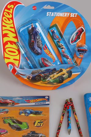 x Dekomus Lisanslı Hotwheels 13 Parça Kırtasiye Seti Makas,Metal Kalem Kutusu,Cetvel,Kalem