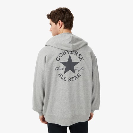Converse Loose Fit Sneaker Patch Erkek Gri Kapüşonlu Ceket