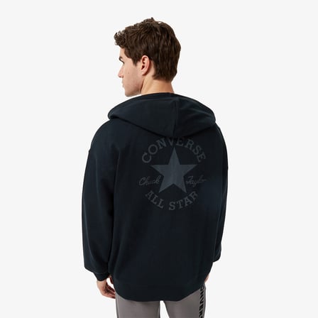Converse Loose Fit Sneaker Patch Erkek Siyah Kapüşonlu Ceket