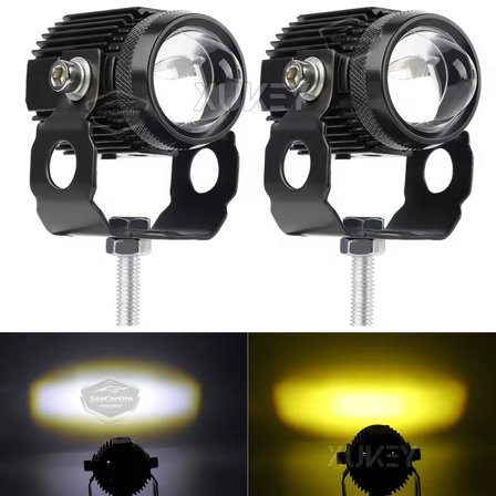 Motosiklet Turbo Fanlı Mini Sis Farı Çift Renk Sarı-Beyaz Scooter Araç Off Road Led Lamba 8V-85V Projektör Metal Kasa Arazi Çalışma Lambası 2 Adet Set