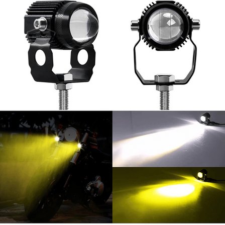 Motosiklet Turbo Fanlı Mini Sis Farı Çift Renk Sarı-Beyaz Scooter Araç Off Road Led Lamba 8V-85V Projektör Metal Kasa Arazi Çalışma Lambası 2 Adet Set