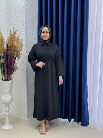 Nesrin Takma Manşet Dabıl Elbise-TN017 Siyah