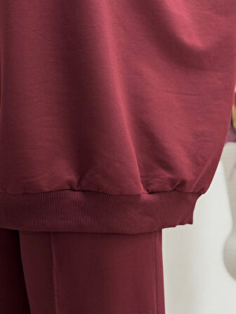 Dilşah Bol Sweat İki İplik Pantolonlu Takım-NL222 Bordo