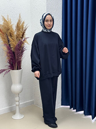 Dilşah Bol Sweat İki İplik Pantolonlu Takım-NL222 Lacivert