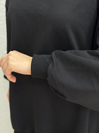 Dilşah Bol Sweat İki İplik Pantolonlu Takım-NL222 Siyah
