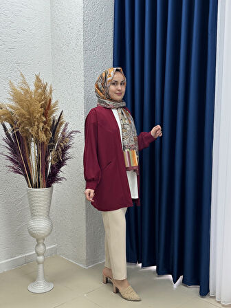 Rana Cep Detay Atlas Hırka-AS02423 Bordo