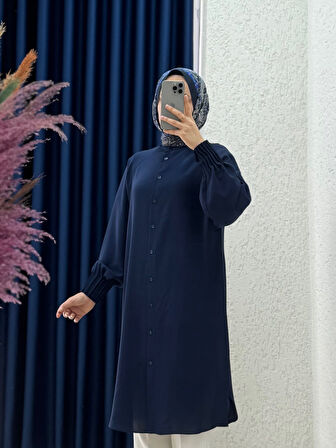 Seçil Kolları Nervüllü Linda Tunik-EL1176 Lacivert