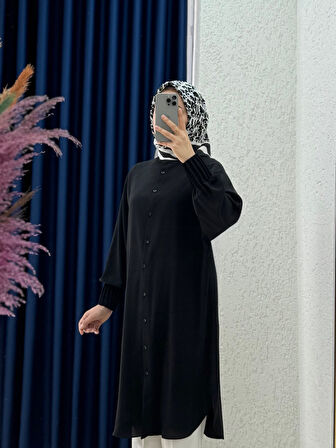 Seçil Kolları Nervüllü Linda Tunik-EL1176 Siyah