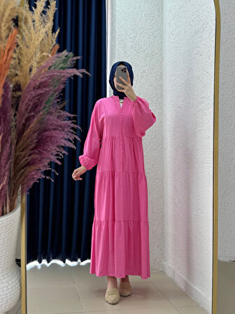 Çilek Salaş 6 Düğmeli Elbise-NA2350 Pembe
