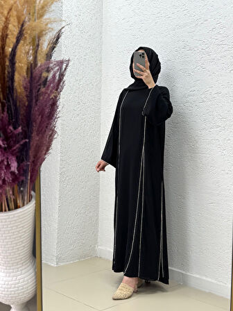 Bihter Boydan Taşlı Tüllü Elbise-PA9561 Siyah
