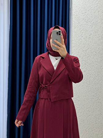 Ela Ceketi Yandan Bağlamalı İnterlok Etekli Takım-EK-Z-227 Bordo