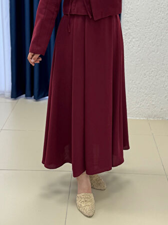 Ela Ceketi Yandan Bağlamalı İnterlok Etekli Takım-EK-Z-227 Bordo