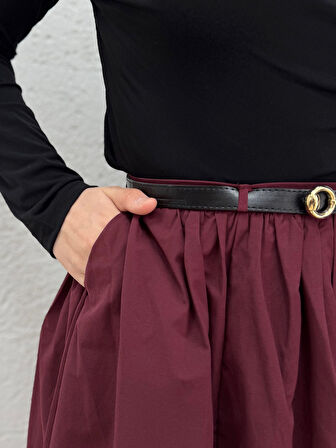 Erna Kemerli Poplin Etek-BN4362 Bordo