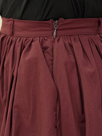 Erna Kemerli Poplin Etek-BN4362 Bordo