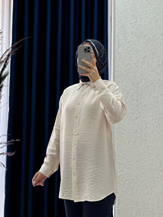 Evsa Oversize Ense Düğmeli Gömlek-NA689 Taş