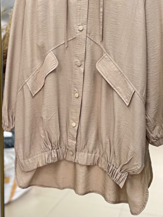 Olena Reglan Kollu Eteği Lastikli Tunik-EL1715 Vizon
