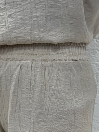 Yelita Yırtmacı İpli Çilek Pantolonlu Takım-MF462 Taş