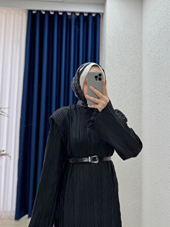 Yelelle Bürümcük Elbise-SA25182 Siyah