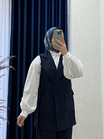 Veloria Tek Cepli Yandan Bağlamalı Yelekli Takım-ML3043 Lacivert