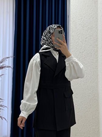 Veloria Tek Cepli Yandan Bağlamalı Yelekli Takım-ML3043 Siyah