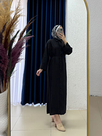 Velenya Takma Manşet Çilek Elbise-TN013 Siyah