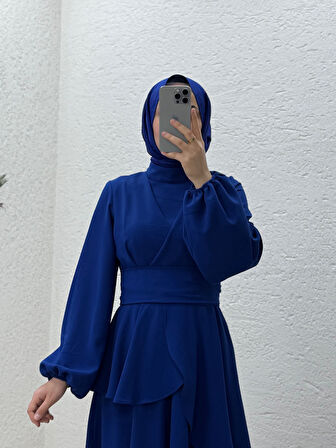 Tirona Etek Detaylı Krep Elbise-PA9646 Saks