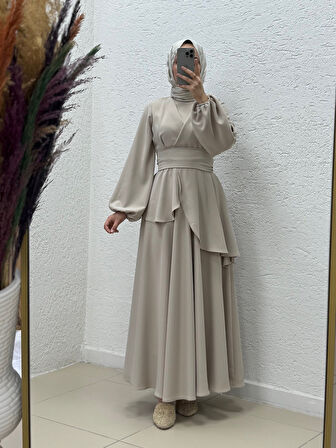 Tirona Etek Detaylı Krep Elbise-PA9646 Taş