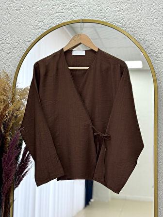 Serona Üstü Kimono Etekli Çilek Takım-EK556-AS079 Kahve