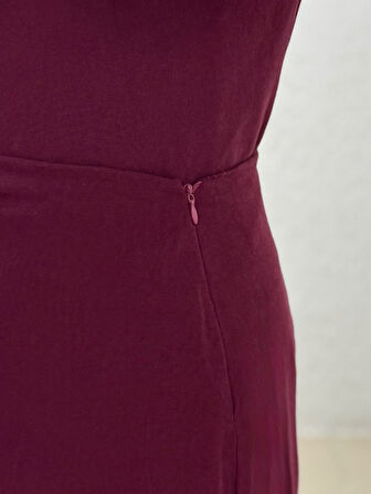 Serista Eteği Yandan Bağlamalı Keten Takım-EK262 Bordo