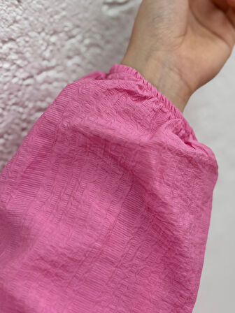 Sorasya Yarım Patlı Kat Detaylı Elbise-AY8597 Pembe