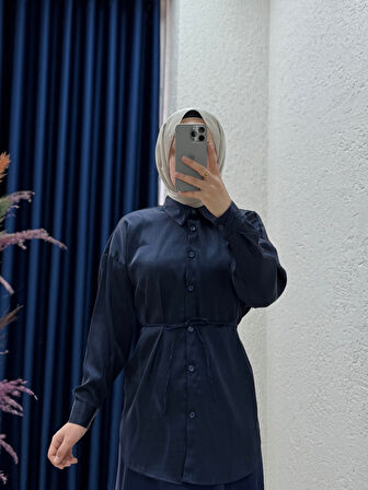Soressa Kendinden Desenli Jakarlı Gömlek-BN4122 Lacivert