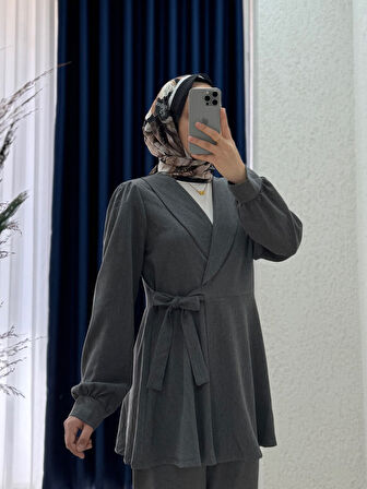 Sormora Kuşak Detaylı Ceketli Pantolonlu Takım-AS471 Antrasit