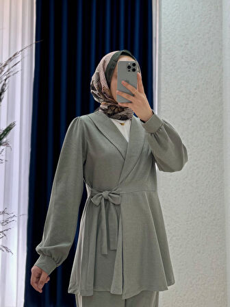 Sormora Kuşak Detaylı Ceketli Pantolonlu Takım-AS471 Mint