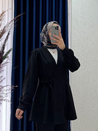 Sormora Kuşak Detaylı Ceketli Pantolonlu Takım-AS471 Siyah