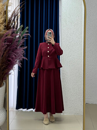 Sanyla Volanlı Etekli Takım-NN2989 Bordo