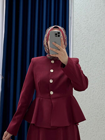 Sanyla Volanlı Etekli Takım-NN2989 Bordo